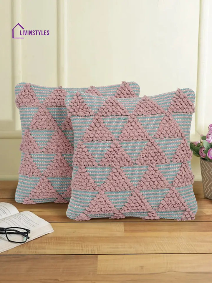 Eyda Aqua & Pink Cotton Hand Woven Cushion Cover Set Of 2