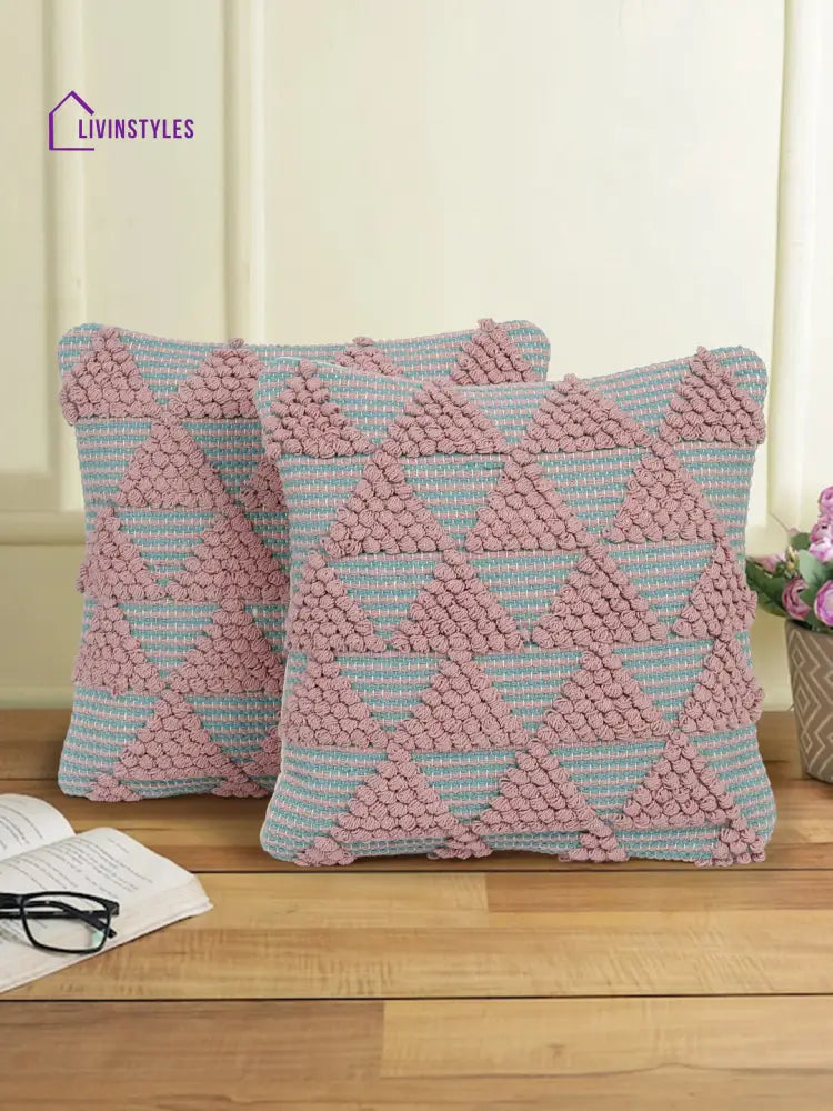 Eyda Aqua & Pink Cotton Hand Woven Cushion Cover Set Of 2
