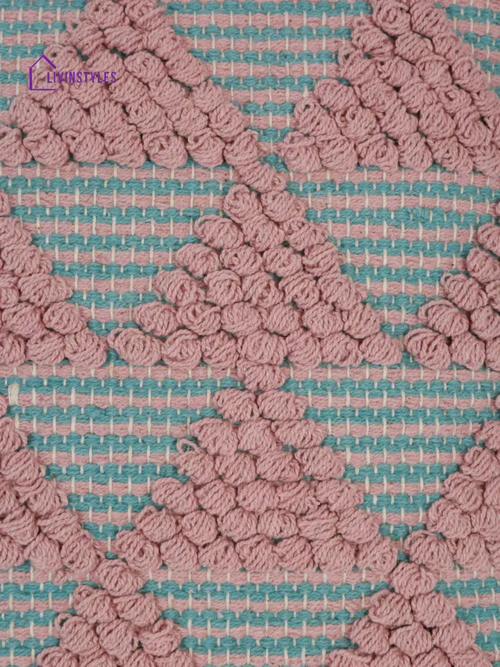 Eyda Aqua & Pink Cotton Hand Woven Cushion Cover Set Of 2