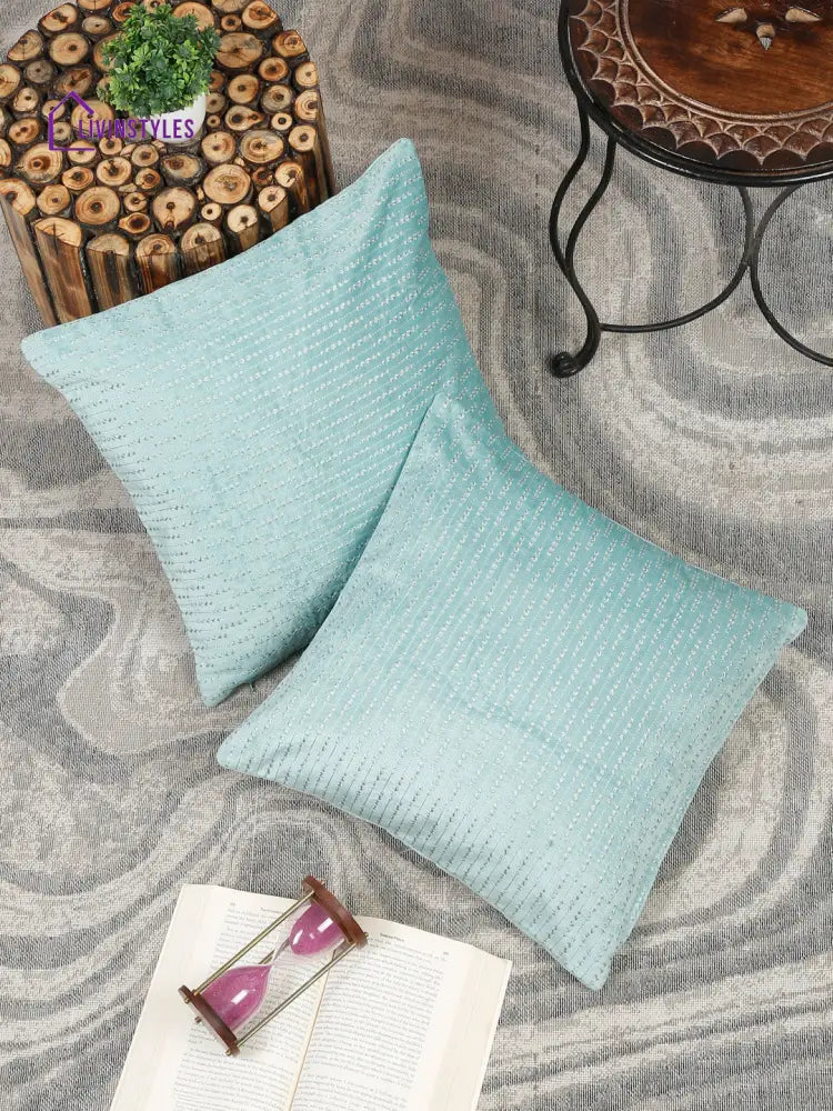 Eyda Auqa Blue Velvet Cushion Covers Set Of 2