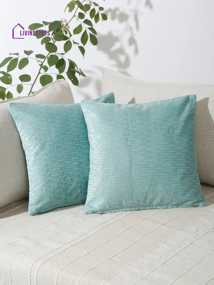 Eyda Auqa Blue Velvet Cushion Covers Set Of 2
