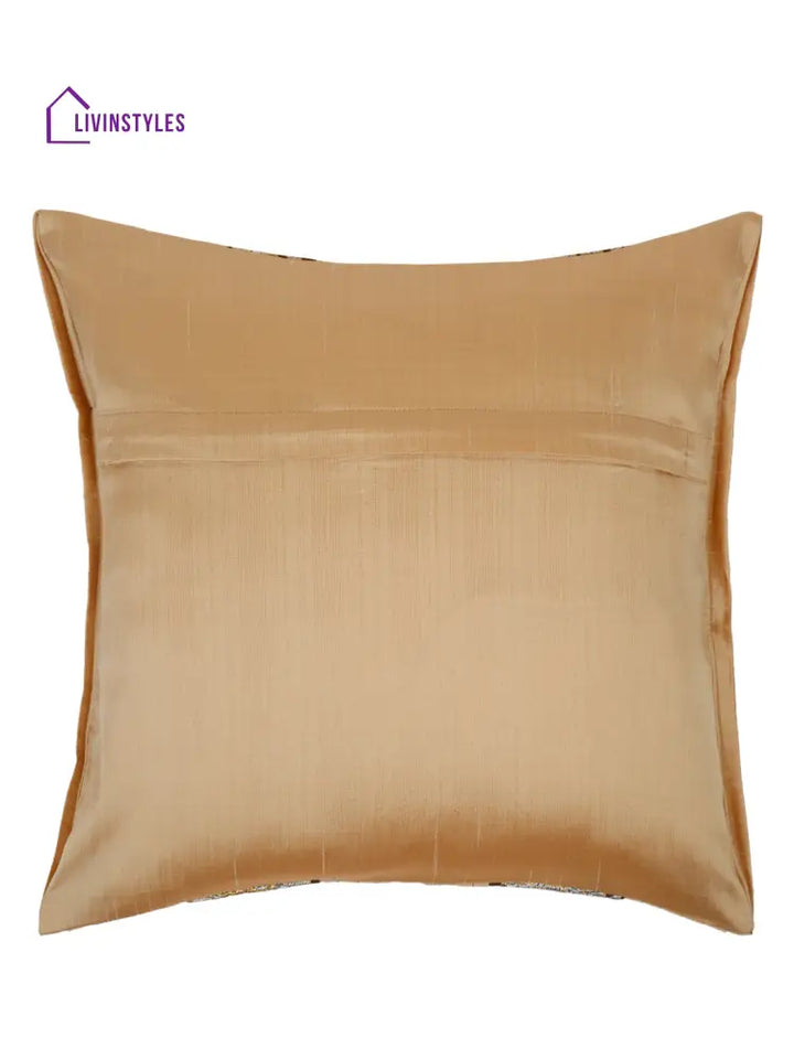 Eyda Beige And Brown Color Embroidered Cushion Cover Set Of 2-16X16 Inch