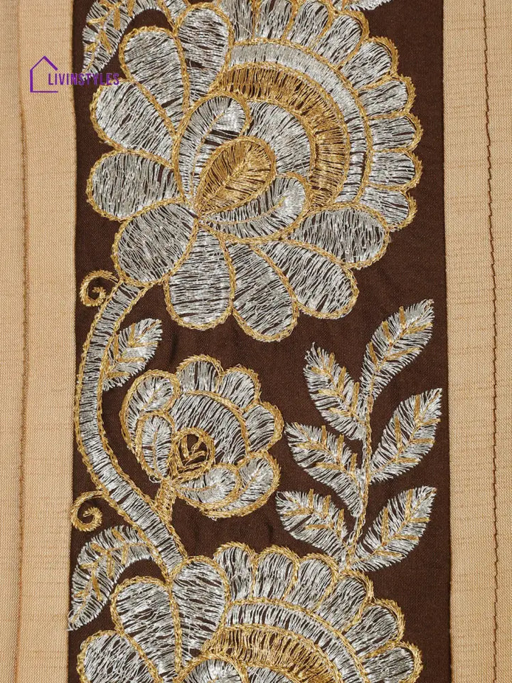 Eyda Beige And Brown Color Embroidered Cushion Cover Set Of 2-16X16 Inch