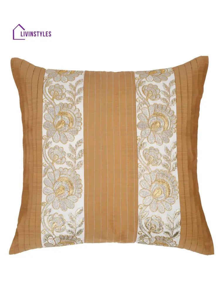 Eyda Beige And White Color Embroidered Cushion Cover Set Of 2-16X16 Inch