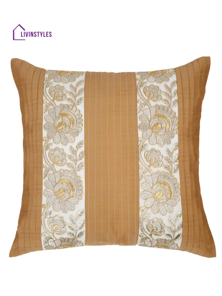 Eyda Beige And White Color Embroidered Cushion Cover Set Of 2-16X16 Inch