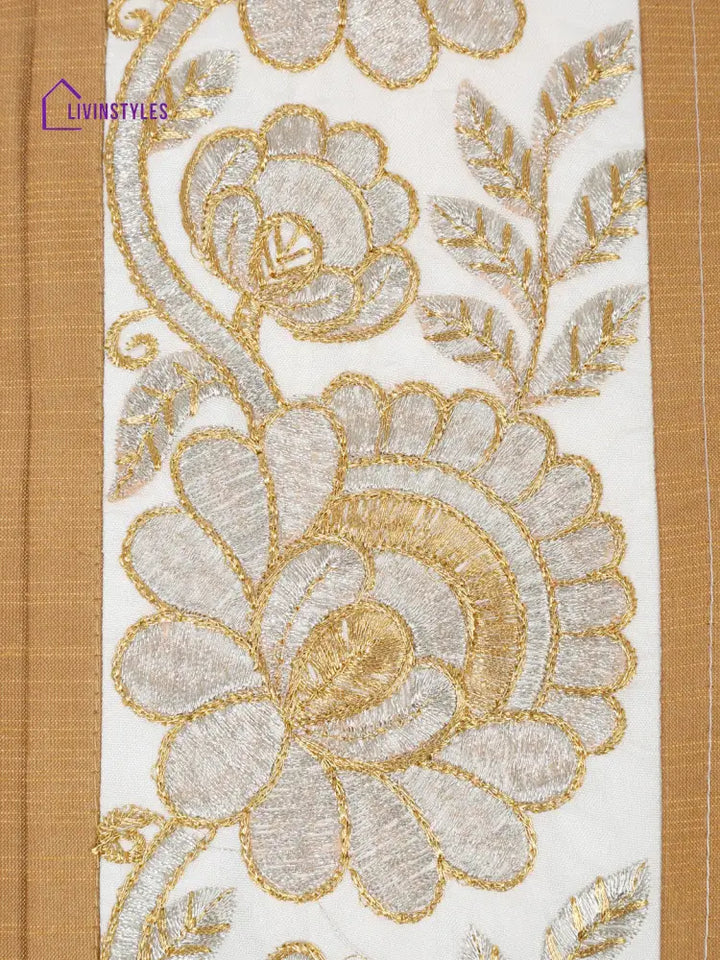 Eyda Beige And White Color Embroidered Cushion Cover Set Of 2-16X16 Inch