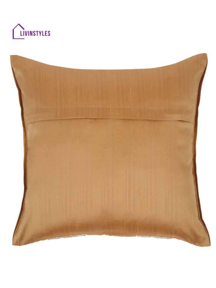 Eyda Beige And White Color Embroidered Cushion Cover Set Of 2-16X16 Inch