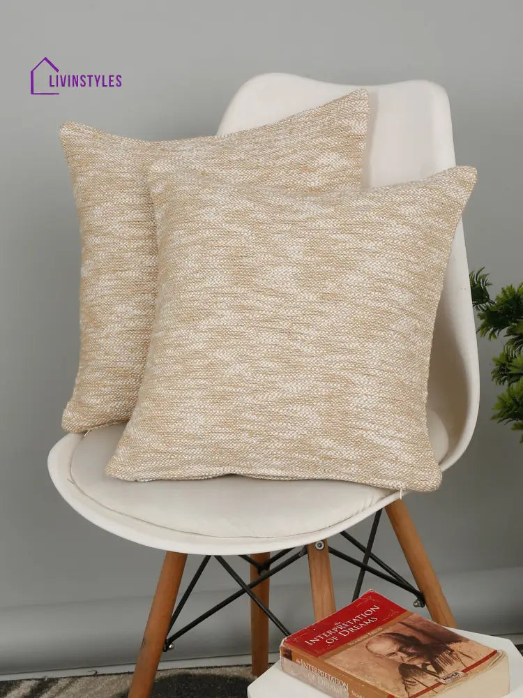 Eyda Beige Cotton Solid Cushion Cover Set Of 2