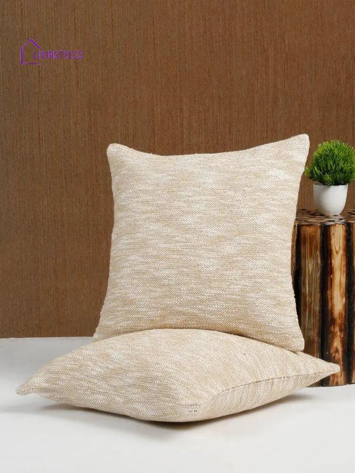 Eyda Beige Cotton Solid Cushion Cover Set Of 2
