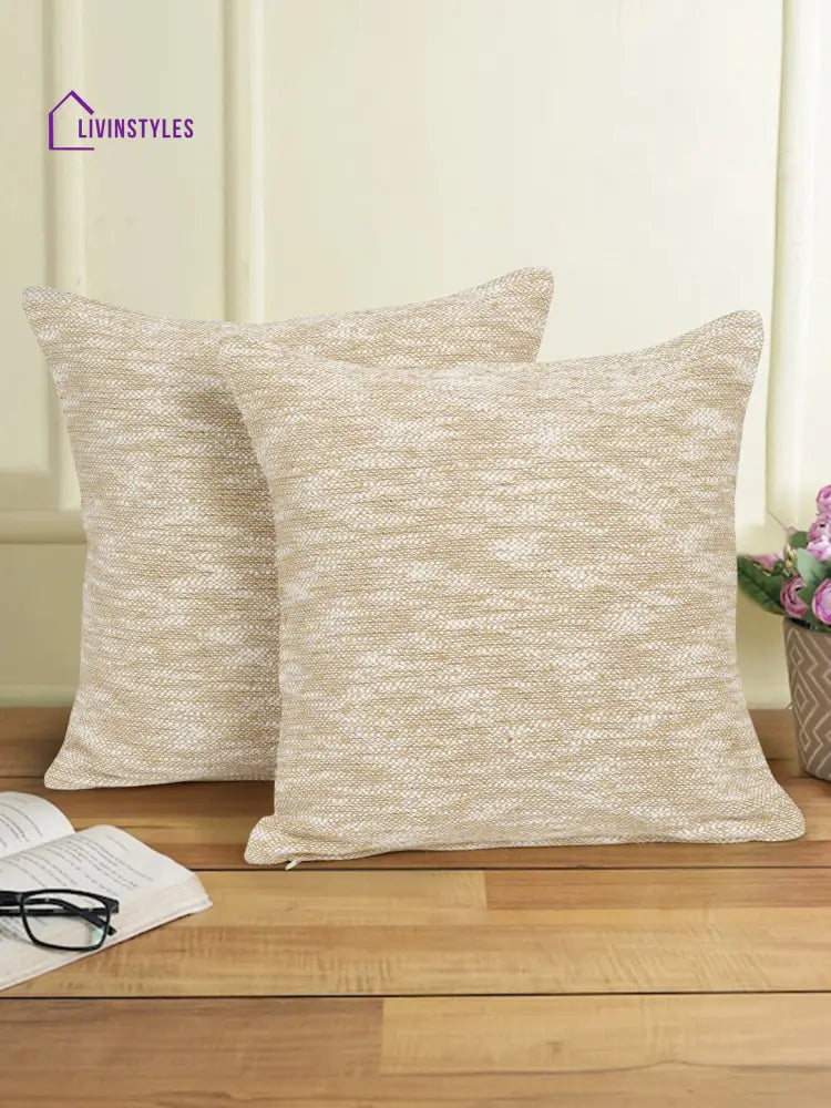 Eyda Beige Cotton Solid Cushion Cover Set Of 2