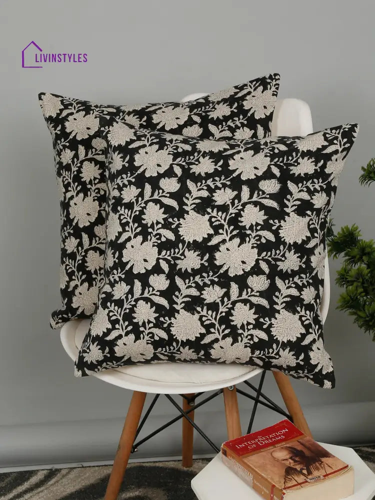 Eyda Black Cotton Hand Block Cushion Cover Set Of 2