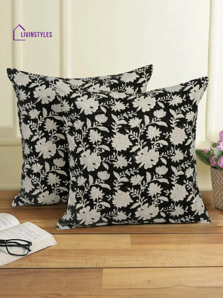 Eyda Black Cotton Hand Block Cushion Cover Set Of 2