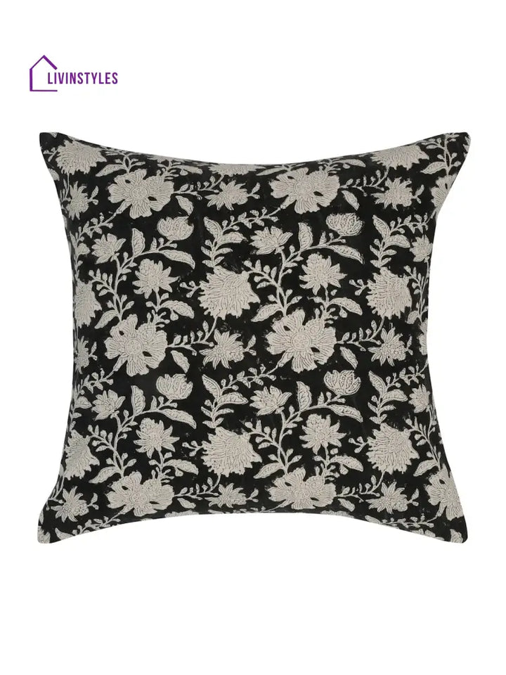 Eyda Black Cotton Hand Block Cushion Cover Set Of 2