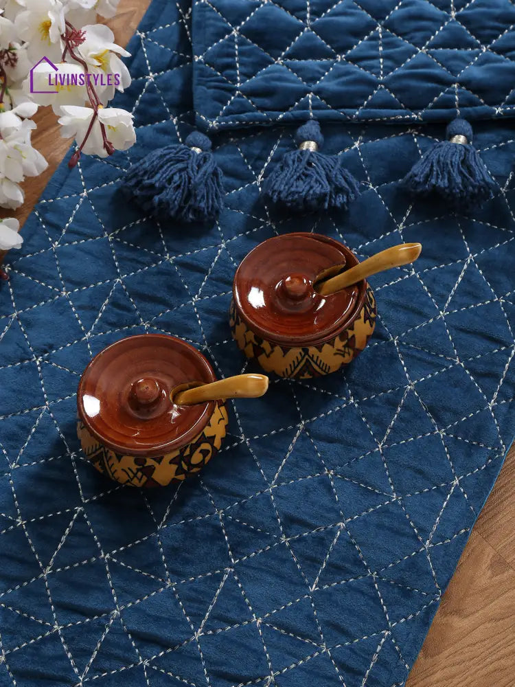 Eyda Blue Color Quilted Table Runner
