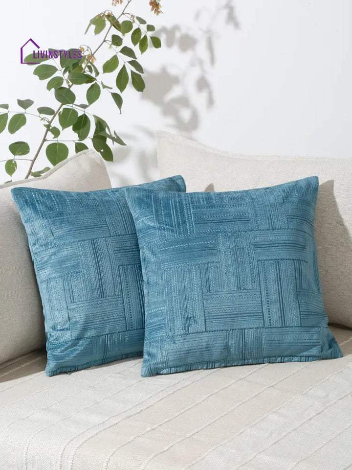Eyda Blue Velvet Cushion Covers Set Of 2