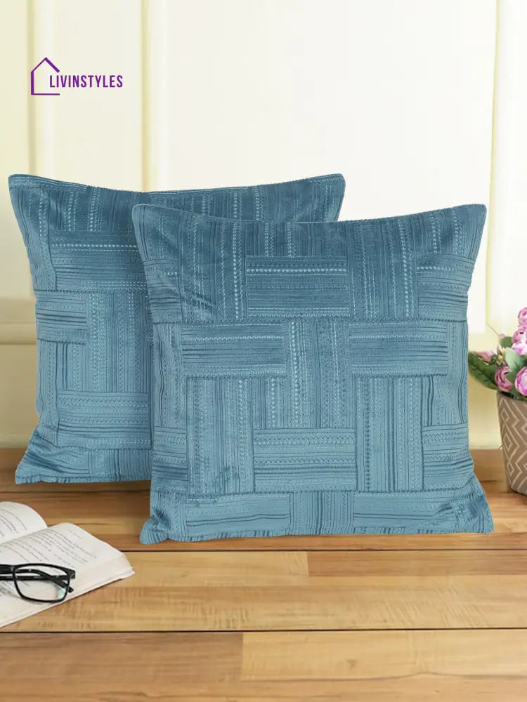 Eyda Blue Velvet Cushion Covers Set Of 2