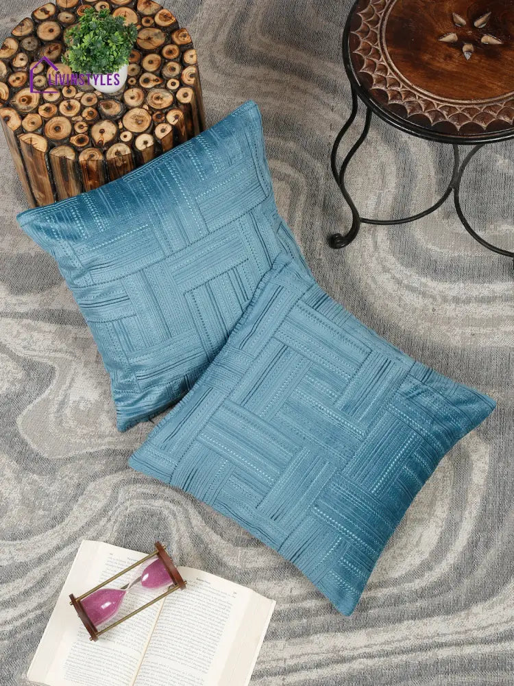 Eyda Blue Velvet Cushion Covers Set Of 2
