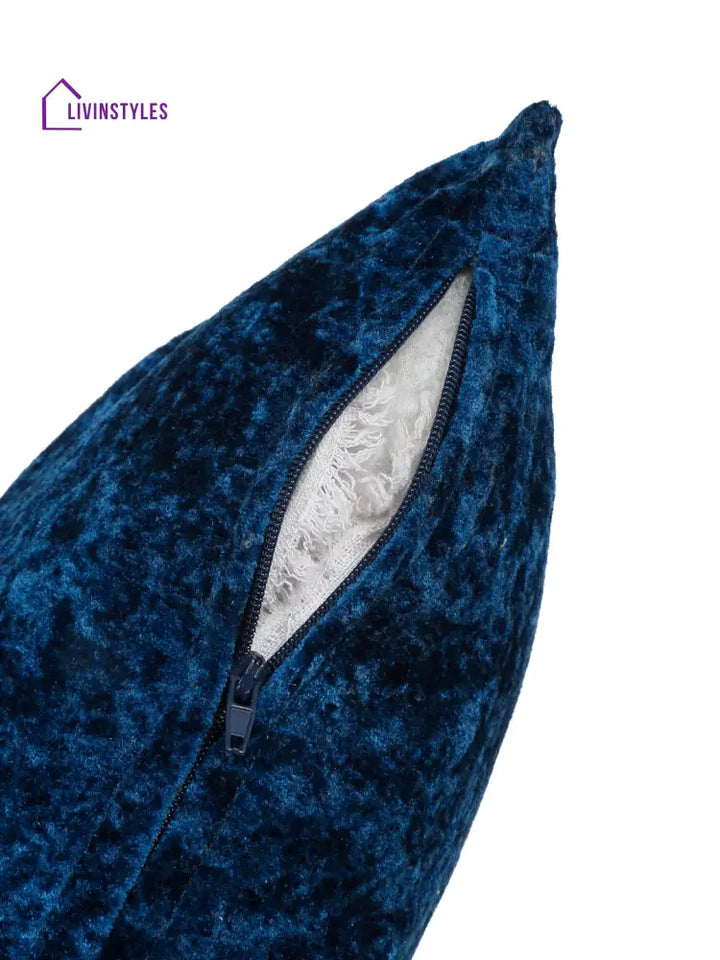Eyda Blue Velvet Solid Cushion Cover Set Of 2