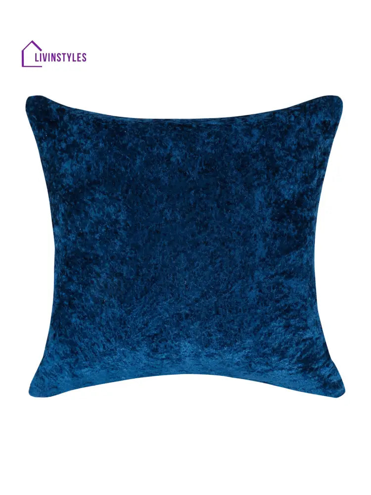 Eyda Blue Velvet Solid Cushion Cover Set Of 2