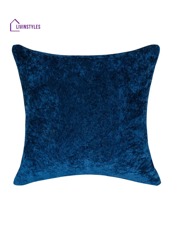 Eyda Blue Velvet Solid Cushion Cover Set Of 2