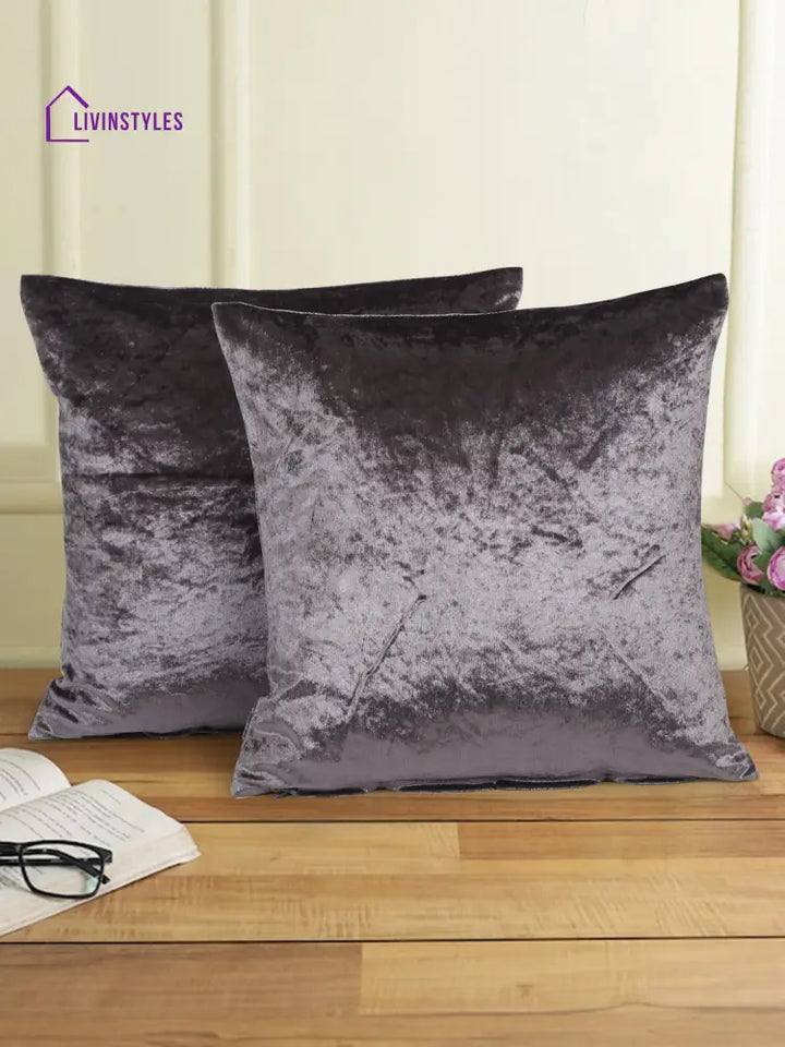 Eyda Charcoal Velvet Solid Cushion Cover Set Of 2