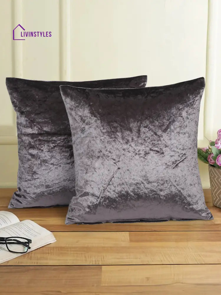 Eyda Charcoal Velvet Solid Cushion Cover Set Of 2