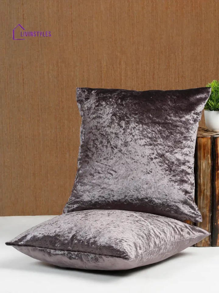 Eyda Charcoal Velvet Solid Cushion Cover Set Of 2