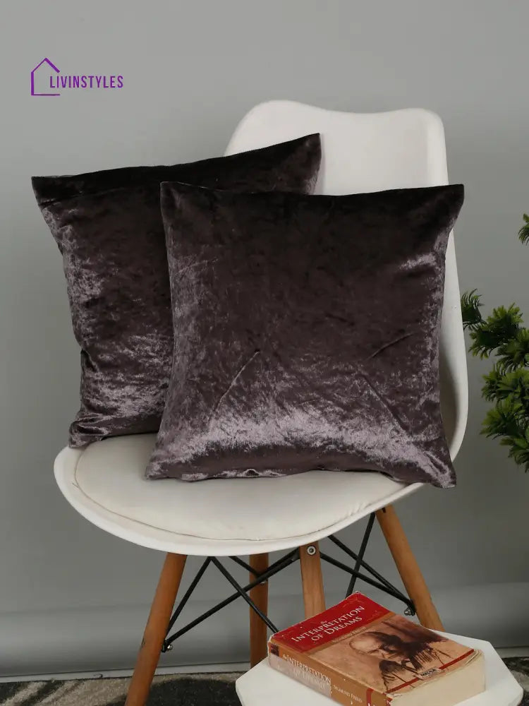 Eyda Charcoal Velvet Solid Cushion Cover Set Of 2