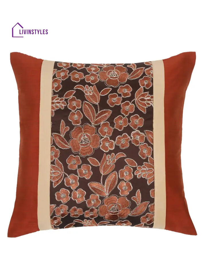 Eyda Copper And Brown Color Embroidered Cushion Cover Set Of 2-16X16 Inch