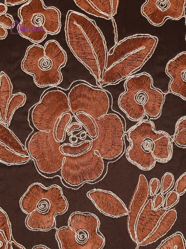 Eyda Copper And Brown Color Embroidered Cushion Cover Set Of 2-16X16 Inch