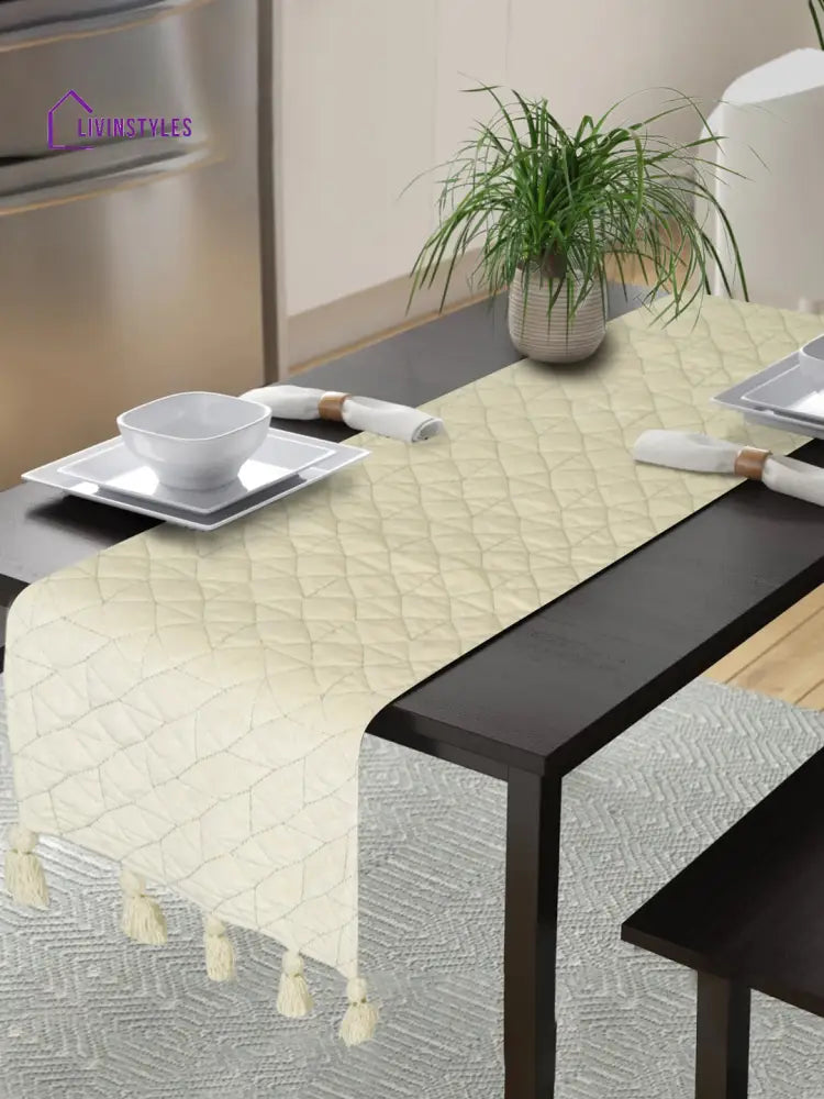 Eyda Cream Color Quilted Table Runner