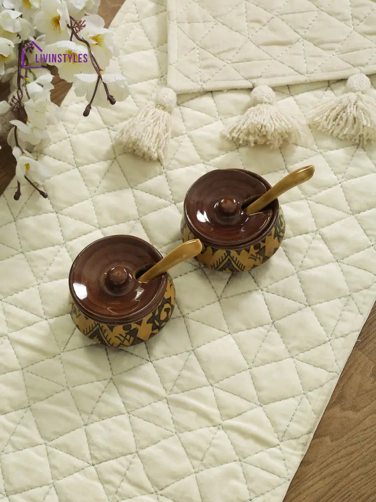 Eyda Cream Color Quilted Table Runner