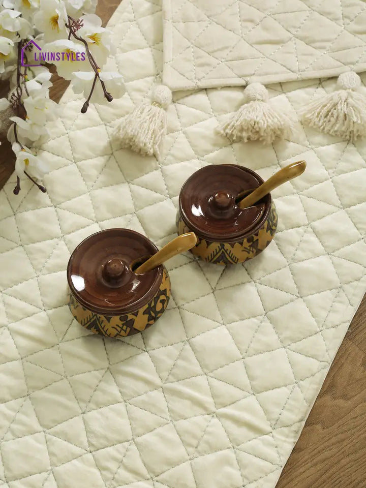 Eyda Cream Color Quilted Table Runner