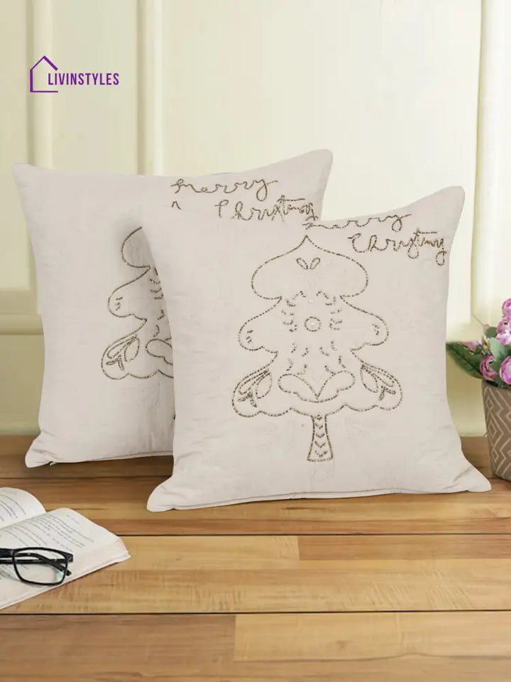 Eyda Cream Cotton Quilted Cushion Cover Set Of 2