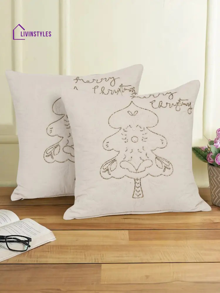 Eyda Cream Cotton Quilted Cushion Cover Set Of 2