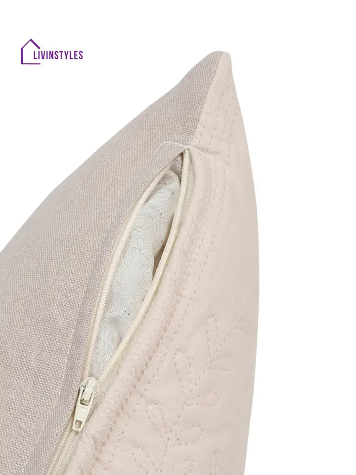 Eyda Cream Cotton Quilted Cushion Cover Set Of 2