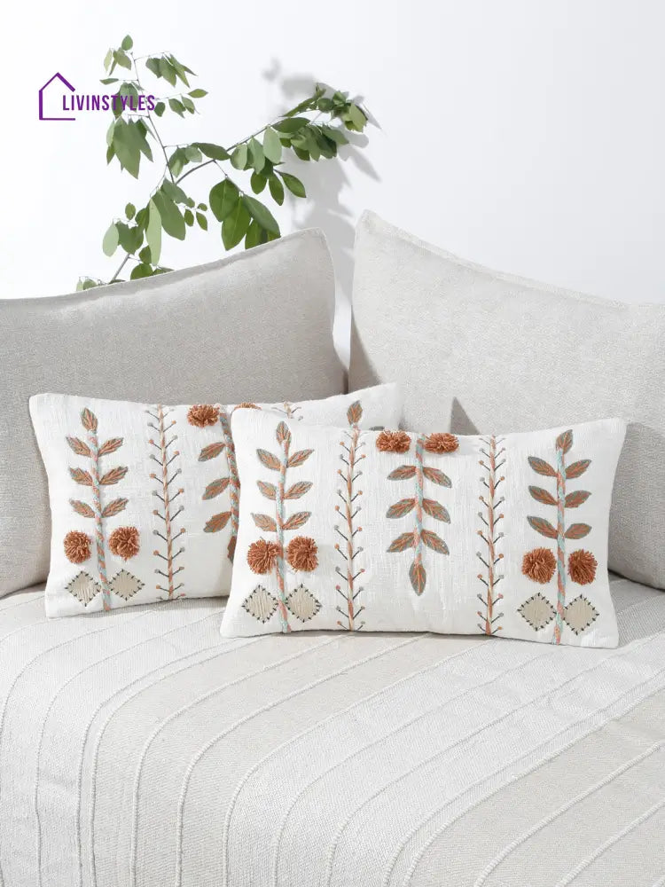 Eyda Embroidered Cotton Cushion Covers Set Of 2-12X20 Inch
