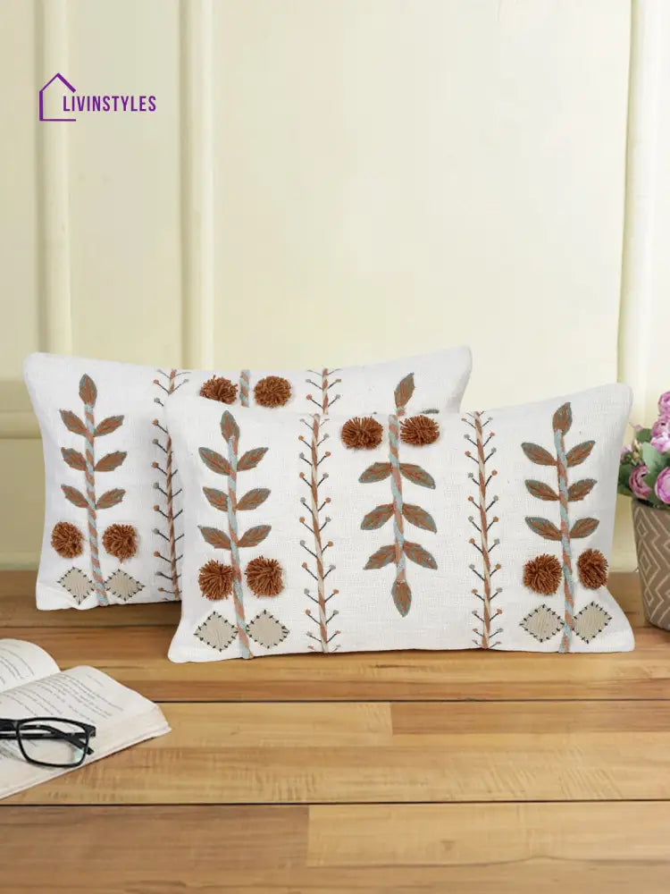 Eyda Embroidered Cotton Cushion Covers Set Of 2-12X20 Inch