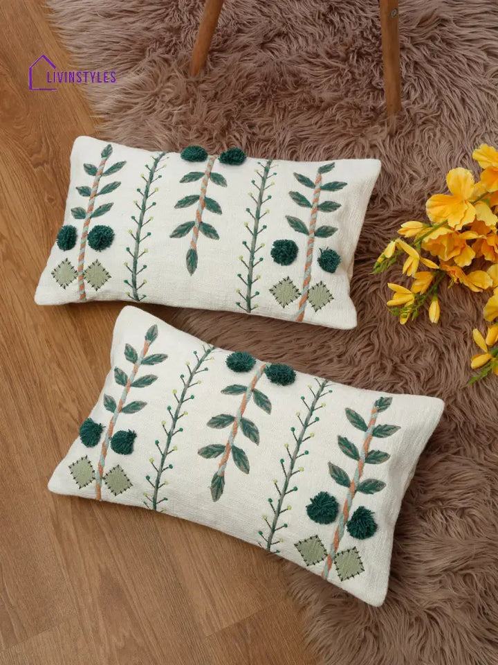 Eyda Embroidered Cotton Cushion Covers Set Of 2-12X20 Inch