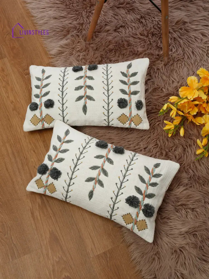 Eyda Embroidered Cotton Cushion Covers Set Of 2-12X20 Inch