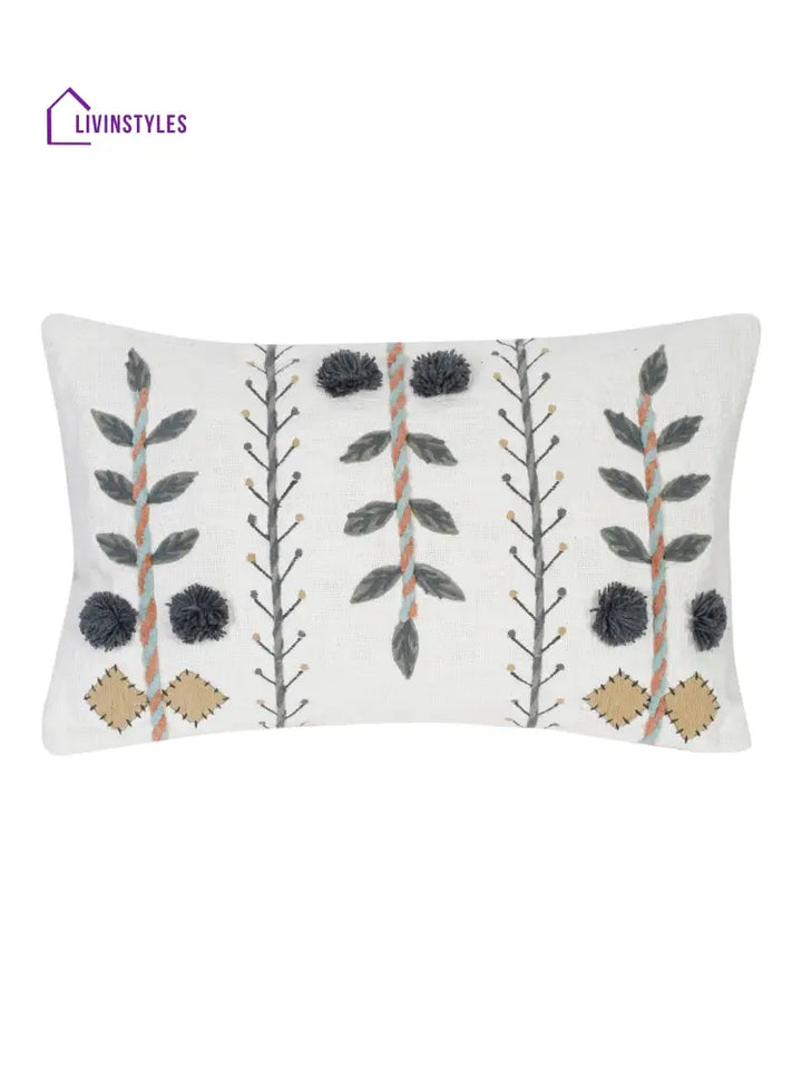 Eyda Embroidered Cotton Cushion Covers Set Of 2-12X20 Inch