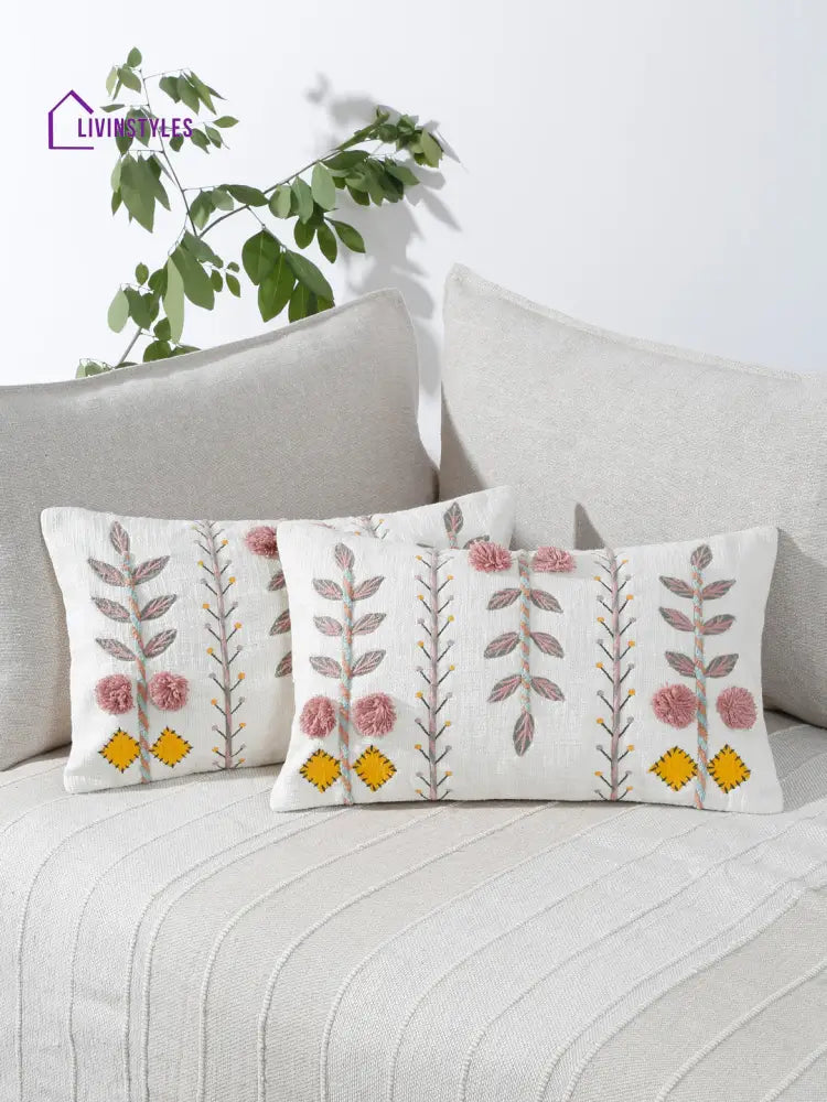 Eyda Embroidered Cotton Cushion Covers Set Of 2-12X20 Inch