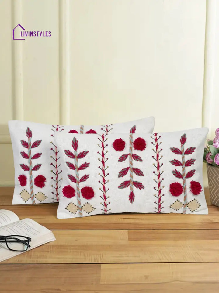 Eyda Embroidered Cotton Cushion Covers Set Of 2-12X20 Inch