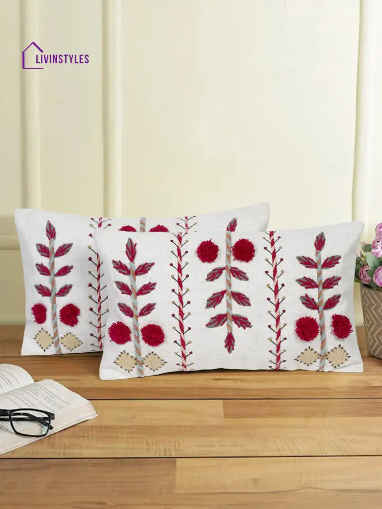 Eyda Embroidered Cotton Cushion Covers Set Of 2-12X20 Inch