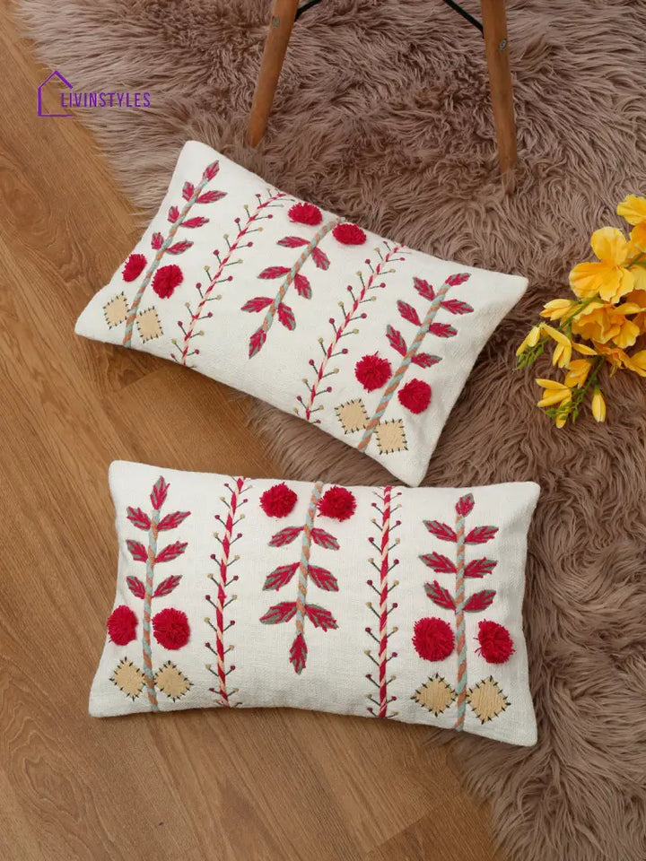 Eyda Embroidered Cotton Cushion Covers Set Of 2-12X20 Inch