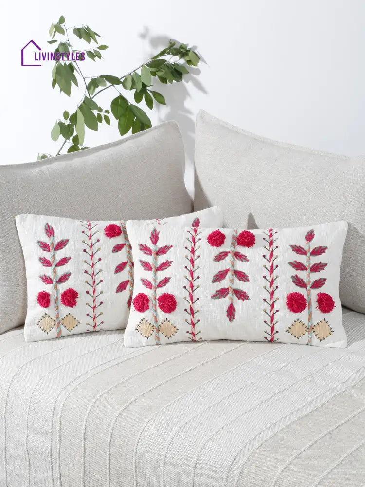 Eyda Embroidered Cotton Cushion Covers Set Of 2-12X20 Inch