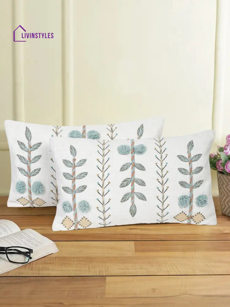 Eyda Embroidered Cotton Cushion Covers Set Of 2-12X20 Inch