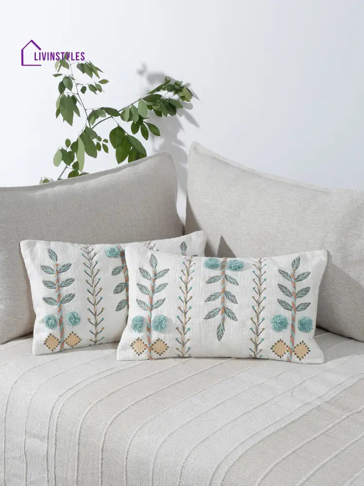 Eyda Embroidered Cotton Cushion Covers Set Of 2-12X20 Inch
