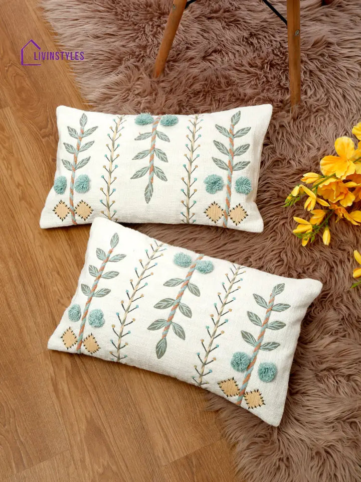 Eyda Embroidered Cotton Cushion Covers Set Of 2-12X20 Inch