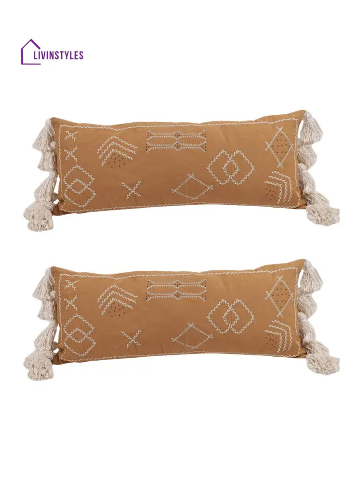 Eyda Embroidered Cotton Cushion Covers Set Of 2-12X28 Inch
